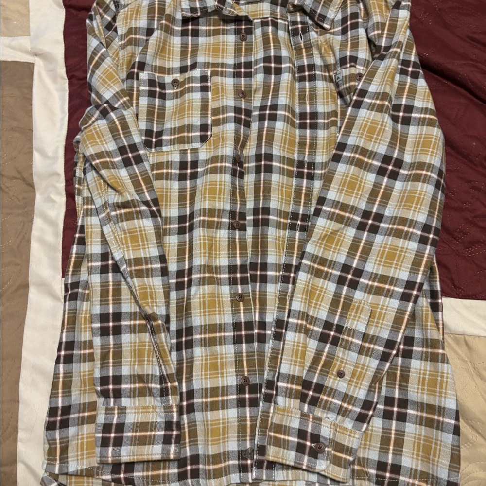 Quiksilver Men's Plaid Shirt/Flannel - Brown and Yellow - Size: Small